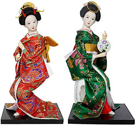 Siunwdiy Reizende und empfindliche Geisha Oriental Puppe, Kimono Geisha-Puppe Maiko Puppe Marionette, asiatische Geisha Sammlerfigur Dekoration oder Geschenk (2 Stück),Rot,#017