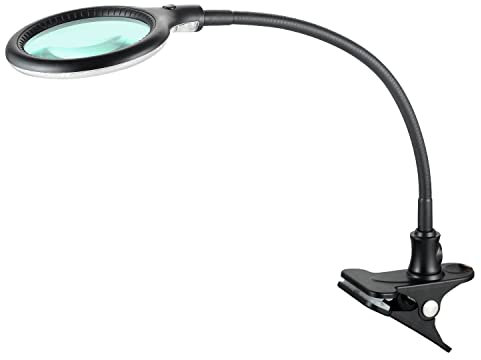 Lumeno 6803SW Lupenleuchte LED Klemmleuchte mit 30 SMD-LEDs, 6 Watt, 550 Lumen Ideal für Kosmetiksalons, Arztpraxen, Hobbybastler, Leuchtlupe, Lesehilfe, Vergrößerungslampe, Schwarz 3 Dioptrien