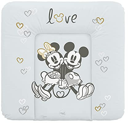 Ceba Baby Wickelauflage - Weiche Wickelunterlage zum Wechseln von Windeln, mit Disney-Motiven - Robustes PVC, abwaschbar - Wickeltischauflage - 75 x 72 cm - Minnie & Mickey Grau
