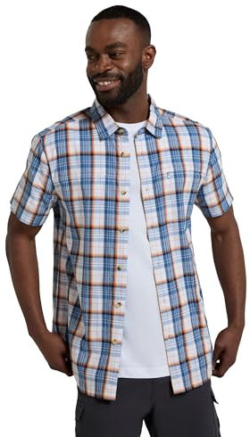Mountain Warehouse Holiday Mens Cotton Shirt - Easy Care Shirt, Lightweight Casual Shirt, Mesh Lining Top - Spring Summer, Travelling, Camping & Hiking Bright Blue M