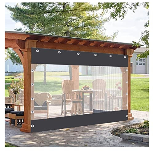 HLJPL Outdoor Vorhang mit Ösen Gardinen Outdoor Vorhänge für Terrasse Geeignet für Pavillons/Balkons/Garagen, Wetterfest Pergola Seitenvorhänge (Color : Transparent+grau, Size : 4x2.50m)