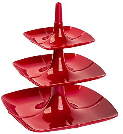 3 stöckige Etagere Kuchenständer Dessertständer Tortenhalter Käseplatte Kunststoff Farbe rot