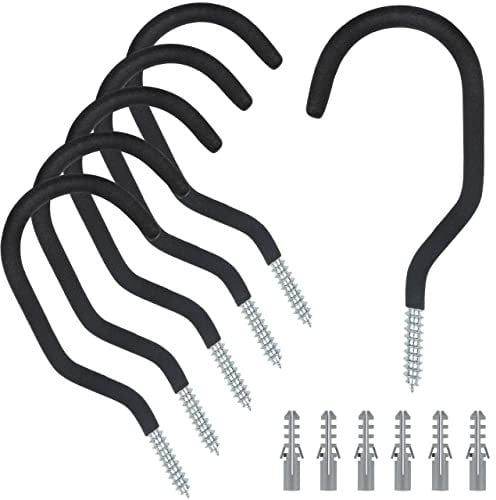 KURUI Ganchos de bicicleta para pared de garaje, paquete de 6 ganchos de bicicleta resistentes para colgar con revestimiento de PVC, almacenamiento de bicicleta de montaje en pared para techos,
