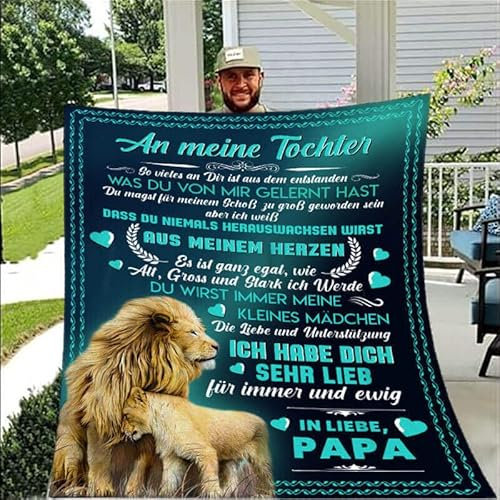Kuscheldecke Vater für Tochter Personalisierte Deutsche Nachricht Brief Decke, Papa für Tochter Positiv Ermutigen Decke Flanell Wohndecke für Couch Bett Tv-Decken Geschenk