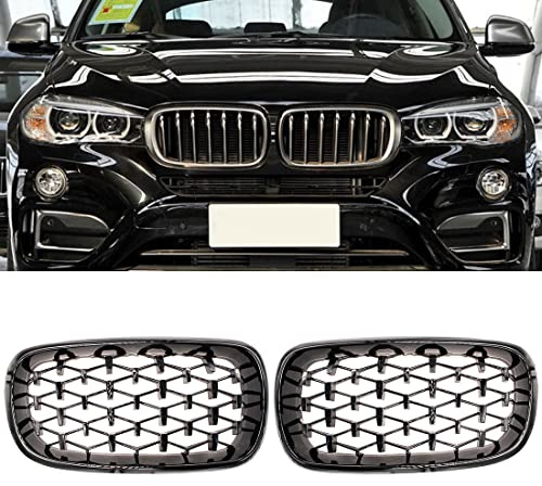 HZYCKJ Ein Paar Auto Frontstoßstange Nierengrill Grill Black Diamond Meteor Style Für BMW F15 F16 X5 X6 2014-2019 Autozubehör