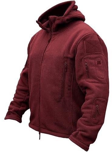 TACVASEN Work Jackets for Men Winter Fleece Mens Thick Windproof MIlitary Tactical Jacket Full Zip Wine Red,3XL