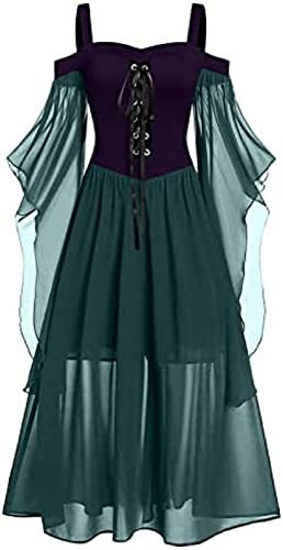 Yeehliny Mittelalter Kleid Damen Renaissance Mittelalter Kostüme Kleid Trompetenärmel Gothic Retro Kleid Halloween Fasching Karneval Kostüm Vintage Mittelalterkleid für Damen