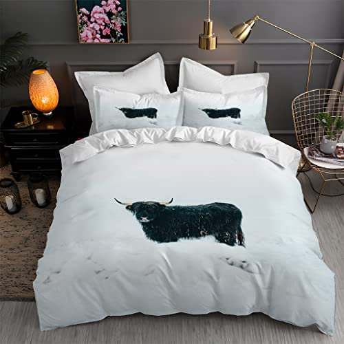 BettwäSche 200x220 WeißEr Yak Weiche Kuschelige Mikrofaser Bettwäsche-Sets,bettbezug 200 X 220 cm Und 2 Kissenbezug 80x80cm，mit Reissverschluss Design Modern Bettdeckenbezug