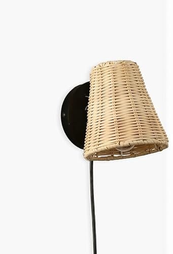 B·LED BARCELONA LED BarcelonaLED Applique murale en osier en bambou avec câble Prise et interrupteur Portalampara E27 pour salon Table de chevet Tête de lit
