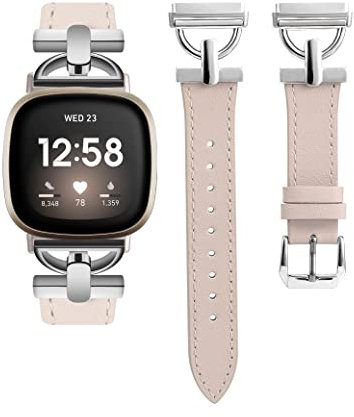 Wearlizer Lederarmband Kompatibel mit Fitbit Sense Armbänder/Versa 3/Versa 4/Sense 2 Armbänder Damen, Dressy Lederband mit D-Shape Metallschnalle für Versa 3/Sense Smartwatch