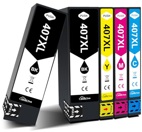 SANCTink 407 XL Druckerpatronen Kompatibel mit Epson 407XL Tintenpatronen für Epson Workforce Pro WF-4745 WF 4745DTWF (2-Schwarz 1-Cyan 1-Magenta 1-Gelb, 5er-Pack)