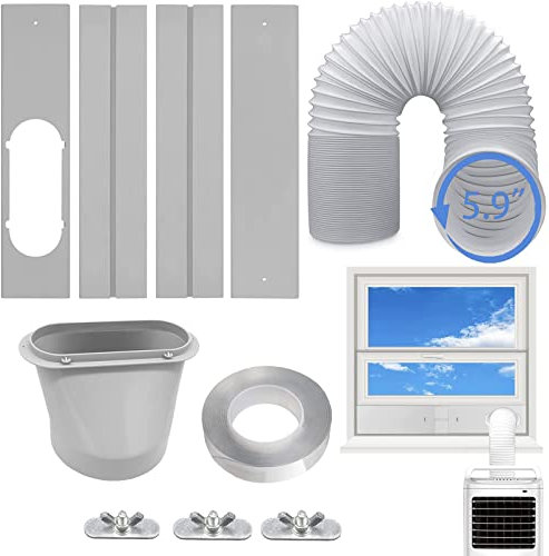 Coolaihan 13 cm mit Schlauch Tragbare Klimaanlage Fenster-Kit, Grau, 5.1 inch