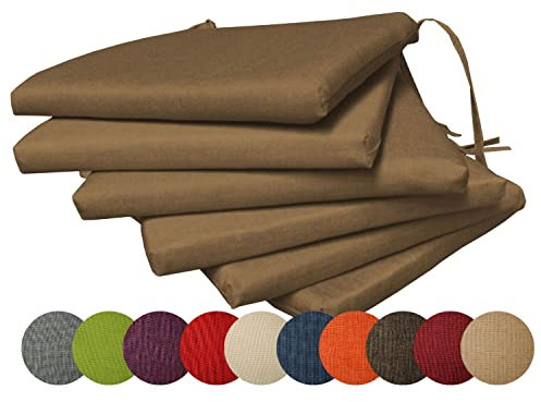 chilly pilley 6X Gartenkissen Stuhlkissen Set Gartenstühle Stuhlauflage Sitzkissen Sitzpolster Auflage Gartensitzkissen Garten Kissen (6er Set, Braun)