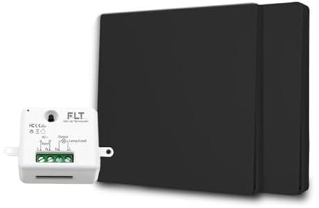 Interruptor inalámbrico y sin batería Autoalimentado Ecológico Calidad Profesional - Interruptor RF de 2 mandos + 1 relé radio empotrable - Largo Alcance - Interior y Exterior IP64 - Negro