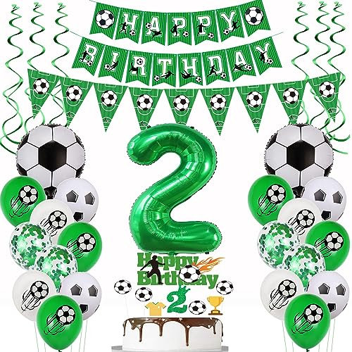 2 Jahr Fußball Geburtstag Deko,Fußball 2 Geburtstag Deko,Fussball Luftballon ,2 Ballon Grün, 2. Fußball Tortendeko,2.Geburtstagsdeko Fußball Torten Topper