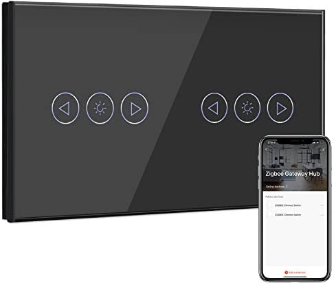 BSEED Doppel Smart ZigBee Dimmer Schalter für Led Lampe, Smart Home ZigBee Schalter, Wlan Schalter, Wandschalter Lichtschalter Unterputz Glas arbeitet Smart Life/Tuya, Alexa Schwarz(Hub erforderlich)