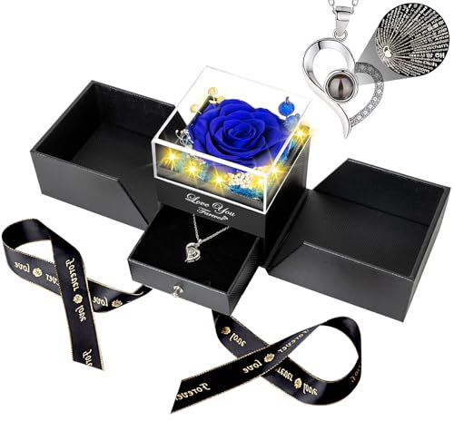 ENERLEAF Konservierte echte Bule Rose Geschenke für Mutter, Oma, Frau, Freundin zum Geburtstag oder Valentinstag