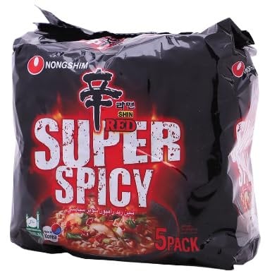 Nongshim SHIN RED Ramyun Super Spicy Ramen Noodles 120g (Pack of 5)