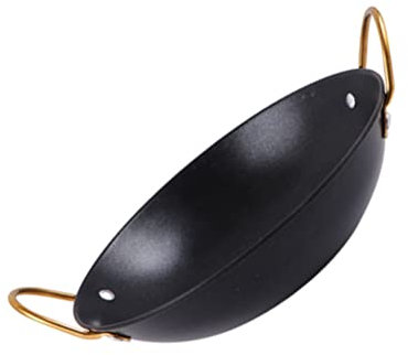 OQHAIR Wok Pentole in ghisa Padella Wok in Acciaio Inox Padella da Cucina con Doppi Manici Pentola Tradizionale Giapponese per Frutti di Mare Pentola per Uso Domestico Utensile per pentol