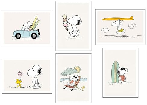DKORARTE Set 6 Stück A3 Wandsticker Wandbilder Dekoration Wohnzimmer Modern Schlafzimmer Zimmer Ohne Rahmen Kinder Zeichnungen Plüschtiere Snoopy (41 x 29,7 cm)