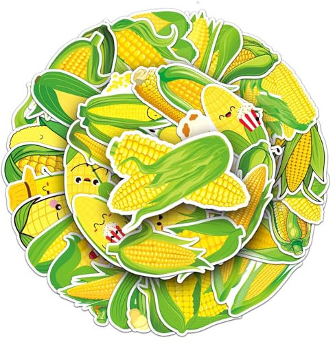Corn Stickers for Laptop (50 PCS),Gift for Children Teens Adults Girl Boys,Waterproof Stickers for Water Bottle,Corn Vinyl Stickers for Scrapbook,Skateboard,Bike,Phone,Dairy