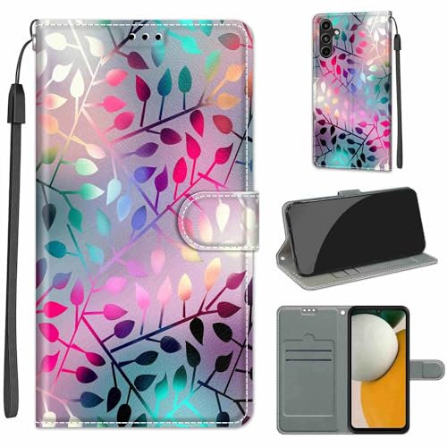 Cover Compatibile con Samsung Galaxy A15 4G / 5G, Premium Pelle PU Portafoglio Flip Libro Custodia per Samsung A15 [Protezione Completa] - foglia
