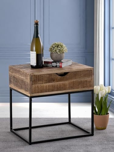 casamia Nachtschrank Maya 45x45x35cm Beistelltisch Mangoholz u. Metallgestell