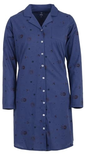 Zeitlos Nachthemd Damen Langarm Kragen Sonne Mond Sterne M-2XL Knopfleiste Schlafshirt