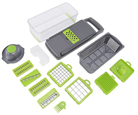 Vegetable Chopper, Onion Chopper Vegetable Dicer Cheese Dicer 6 Blades Mandolin Dicer Pro Cutter with Egg Separator and Drain Basket Gray