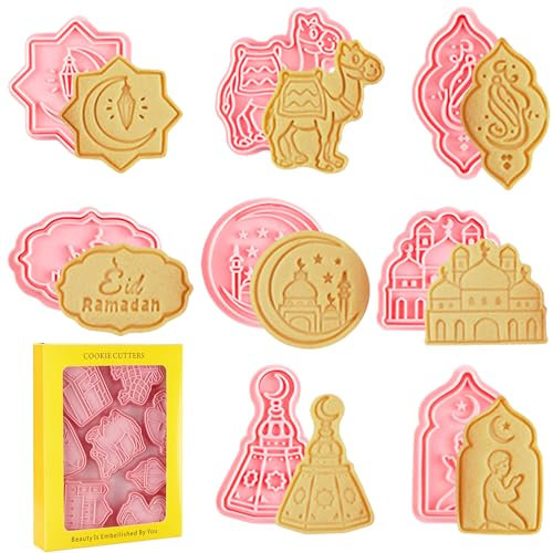 Seasboes Lot de 8 emporte-pièces Eid Mubarak - En silicone - Outils de cuisson pour gâteaux - Pour le Ramadan - Musulmans - Pour le bricolage et la décoration de gâteaux