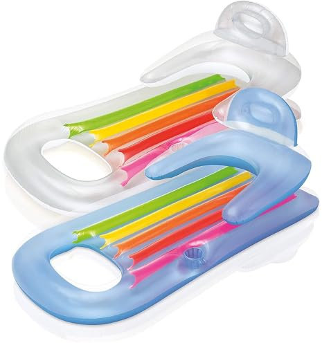 Virsus Set 2 Poltrone abbronzanti Gonfiabili 802EU, misura 160x85 cm, una Azzurra e una Bianca, Materassino con porta bibite, schienale e braccioli per seduta comoda, per piscine, Feste ed Eventi