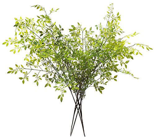 Melorca&Guilla Artificial Plants,4PCS 43.3 Green Nandina Faux Branches for Vase,Artificial Plants for Shop Garden Office Home Décor (4, Green Nandian)