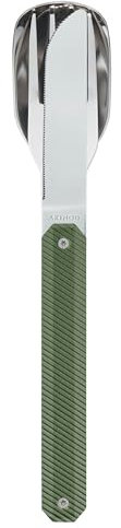 Akinod - Couverts Droits Aimantés 12H34 - Fourchette + Couteau + Cuillère - Couverts en Acier Inoxydable - Assemblage Aimanté - Couverts Nomades Compacts, Durables et Élégants, Aluminium kaki