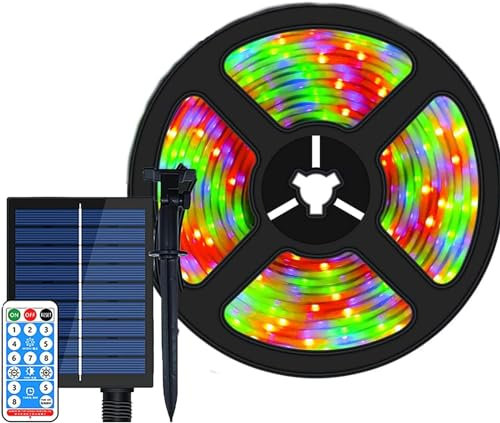 KINGCOO Bande lumineuse solaire à DEL pour extérieur, étanche, 10 m, 600 LED, 8 modes avec minuterie à distance pour jardin, arbre de Noël, vacances, décoration de fête (multicolore)