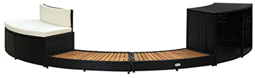 Cadre de Spa, Contour de Spa Extérieur Cadre de Spa Noir Résine tressée et Bois d'acacia