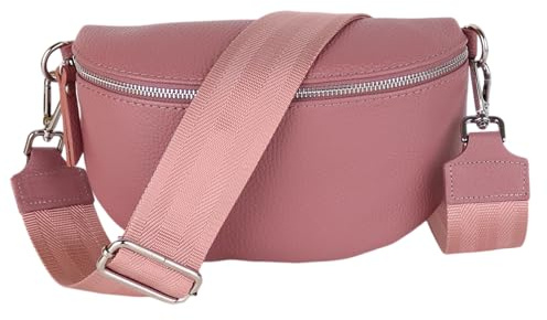 MIRROSI® Bauchtasche Damen, Echtleder, Made in Italy, Umhängetasche, Brusttasche, Crossbody Bag (1 Tasche & 2 Gurte)