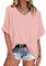 WNEEDU Tee Shirt Oversize Femme Col V été Haut Femme Manches Courtes Chemisier Top été Décontractée Léger et Aéré Grande Taille Rose Clair S