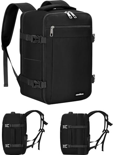 MOCOCITO Mochila Viaje Cabina Avion 40x20x30, Maletas de Viaje Cabina para Vueling Impermeable Mochila Equipaje de Mano, 30L Mochilas Hombre Mujer Travel Backpack Mochila Portatil (Negro Clásico)
