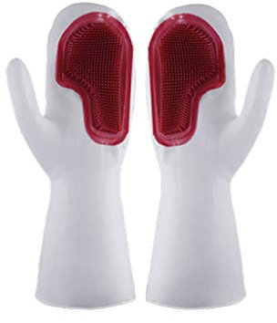 Guantes Limpieza de silicona Cepillo de goma Lavavajillas Cocina Cocina, y bar Cosas Baratas Y Chulas (Red, One Size)