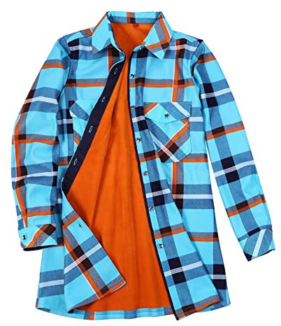 Blouse Femme Chic - Veste doublée en Polaire à Carreaux pour Femme Chemise floue à Carreaux Chemisier en Flanelle à Manches Longues T Shirt Robe