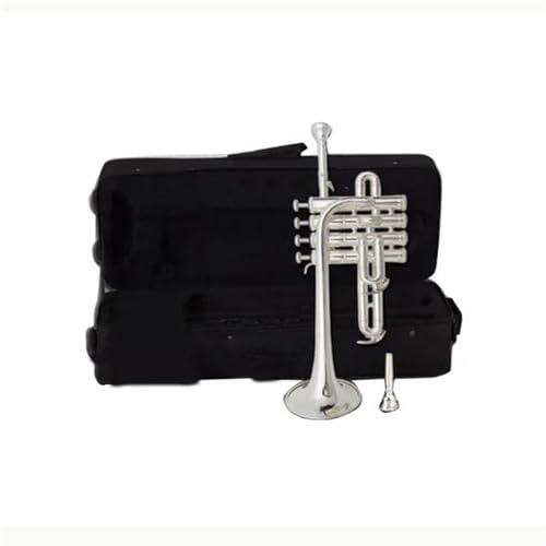 Standard Trompeten Professionelle Bb-Piccolo-Trompete Aus Messing Mit Goldlackoberfläche Trompete Mit DREI Tönen Hoher Monel-Kolben(Silver)