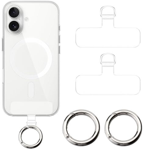 LunarCharm 2 Stück Telefon Halteband Patch mit 2 Metall federring, Transparent Handy Lanyard Pads Tragbar Handy Lanyard Patch für Handy Ersatzteil, Handykette Universal Pads
