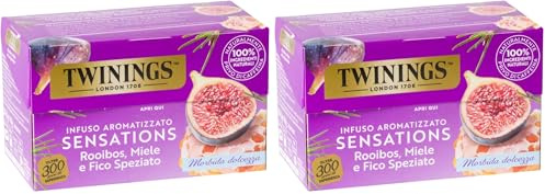 Twinings, Infuso Sensations di Roiboos Aromatizzato al Miele e Fico Speziato, Bevanda Relax, Senza Caffeina, Aroma Naturale, Infusi e Tisane, confezione da 40 filtri