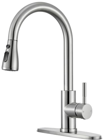SOEBIZ Kitchen Faucets with Pull Down Sprayer, Brushed Nickel High Arc Single Handle Stainless Steel Sink Faucet for 1 or 3 Hole, Ideal for Farmhouse RV Laundry Bar Camper & Commercial