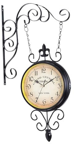Baoblaze Doppelseitige Bahnhofsuhr, Wanduhr, geräuschlos, Retro-Design, Wanduhr zum Aufhängen an der, Gartenuhr für Zuhause, Innenbereich, Küche,