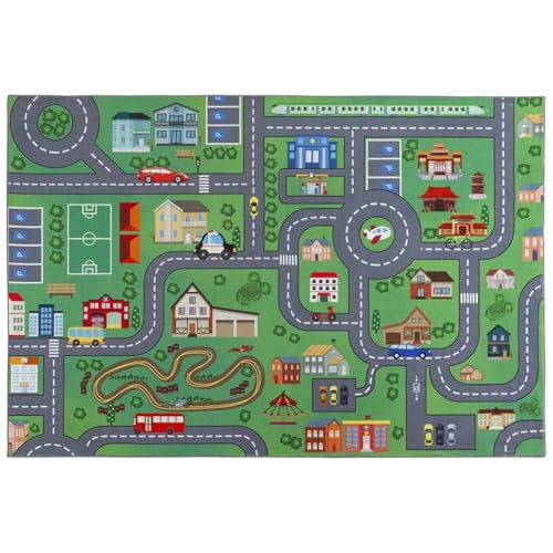 Knutzen Wohnen Emma Spielteppich Straße 100 x 125 cm - Autoteppich Spielteppich rutschfest - Straßenteppich - Kinderzimmerteppich für spaßige Abenteuer - Oekotex 100 Zertifiziert