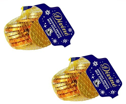 Divine Milk Chocolate Coins - Chocolate Gold Coins Christmas Decorations Party Sweets - 2 x 65g