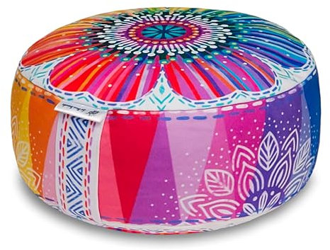 Bine Brändle Mandala Meditationskissen - Yogakissen - Bodenkissen - Ideale Sitzhöhe 15 cm - Innenkissen mit anpassbarer Dinkelspelzfüllung - GOTS Zertifiziert - Bezug aus Baumwolle (Regenbogenblume)