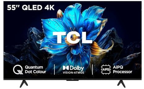 TCL 55P7K-UK 55 QLED 4K Ultra HD HDR Google TV (Google Assistant, Freeview Play, Dolby Atmos, Dolby Vision, HDR10+, 120Hz Game Accelerator, Motion Clarity,2025 New Model)