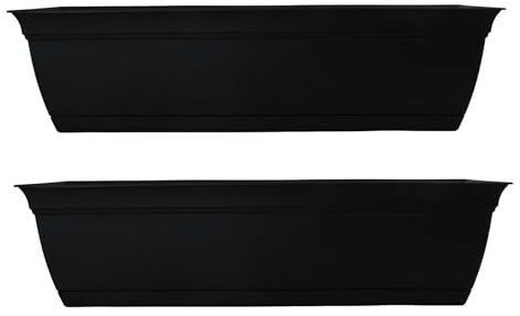 The HC Companies 61 cm Eclipse Fenster-Pflanzkasten mit Drainagelöchern und befestigtem Untersetzer, Leichter UV-beständiger Kunststoff, Pflanzgefäße für Innen- und Außenbereich, 2er-Pack, Schwarz
